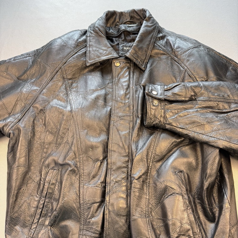Vtg Mark Andre New York‎ Men's Large Genuine Leather Patchwork Bomber Jacket